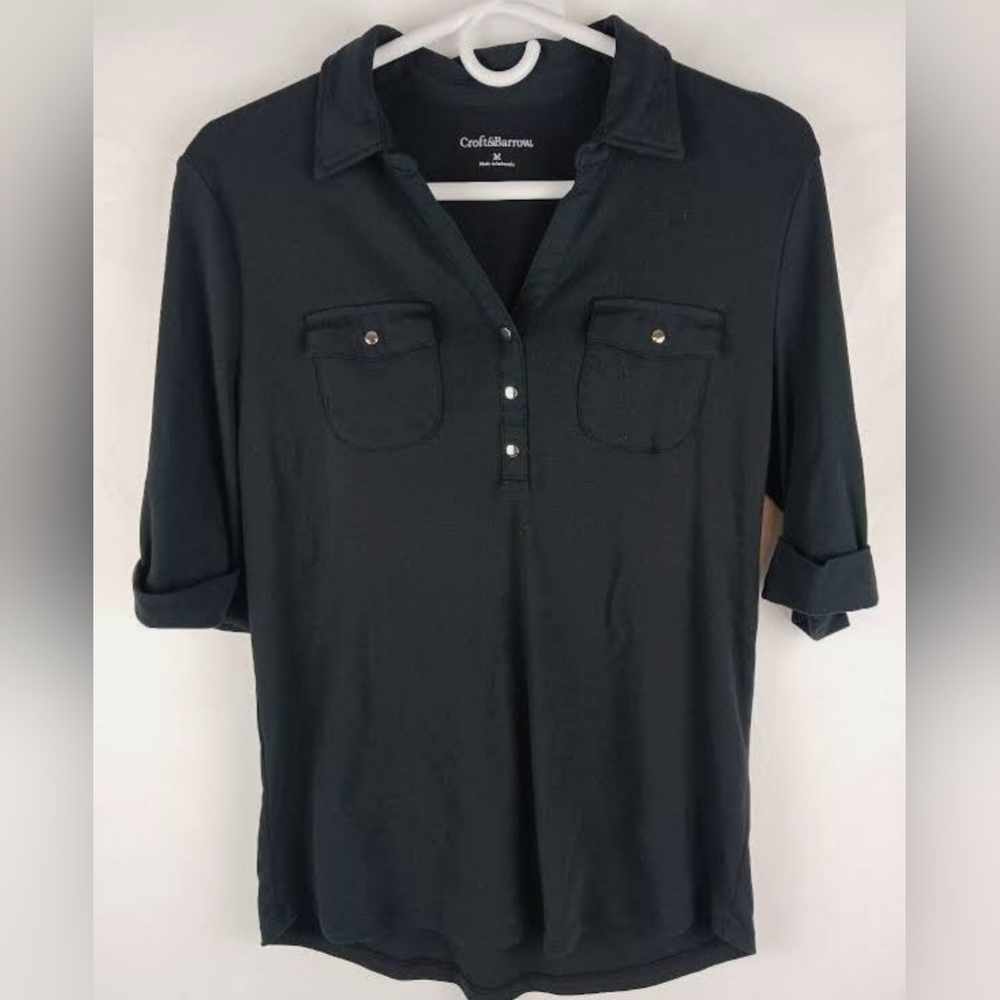 Black collared blouse, size L